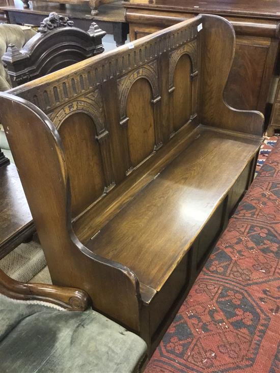 Panelled oak monks bench